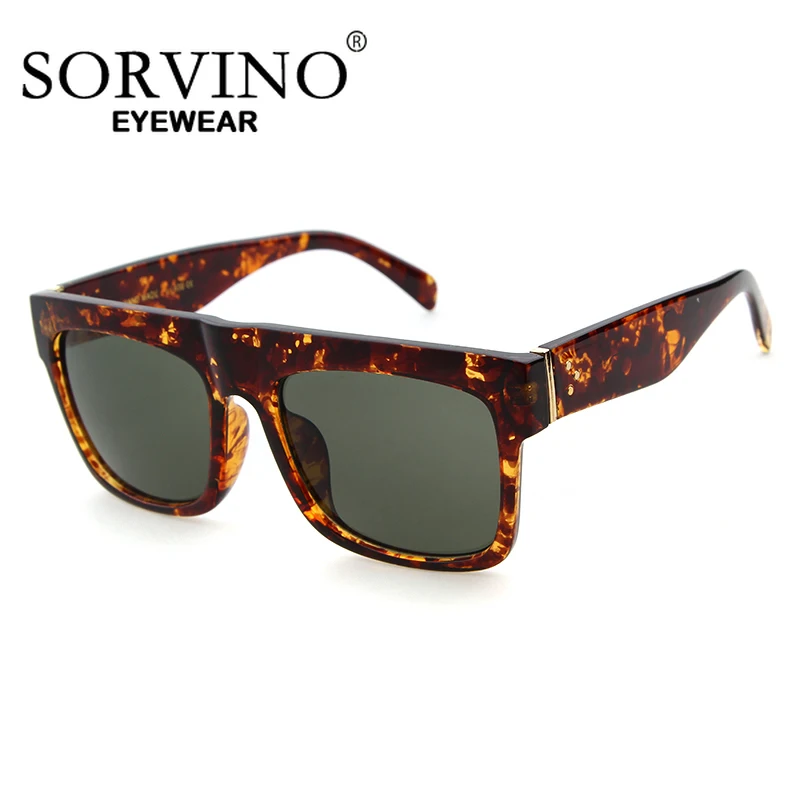 SORVINO Vintage Flat Top Sunglasses Women Men Brand Designer Totoiseshell Big Frame Square Shades UV400 Gradient Sun Glasses