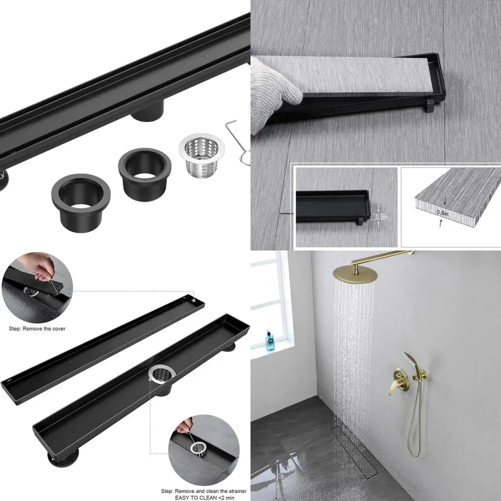 

Matte Black 28 Linear Shower Drain with Reversible Cover and Hair Catcher