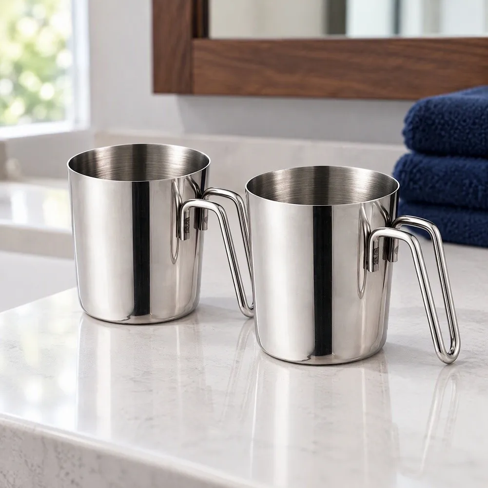 304 SS Invertible Tooth Cup with Smooth Polished Finish and Stable Inverted Position Support 12x8.7x7.7cm Silvery Color