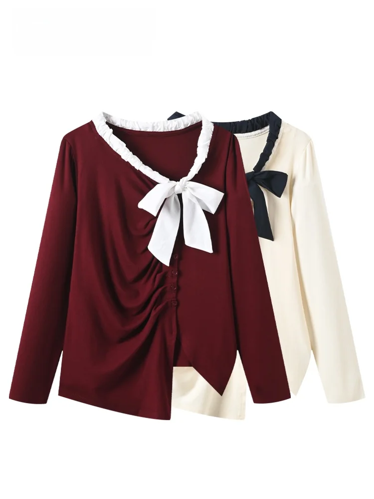 

Свободная красная футболка с длинным рукавом для женщин больших размеров, новинка весны, асимметричный дизайн, модная повседневная одежда от Cara CLUB