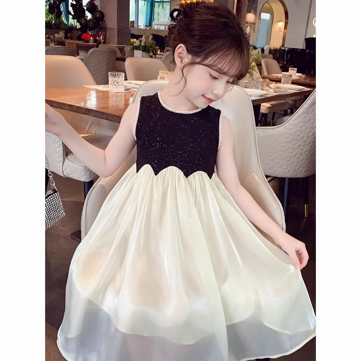 Girls' Dress Summer 2024 New Fashion Sweet Beauty Children's Princess Dress Little Girl Sleeveless Tank Top Dress