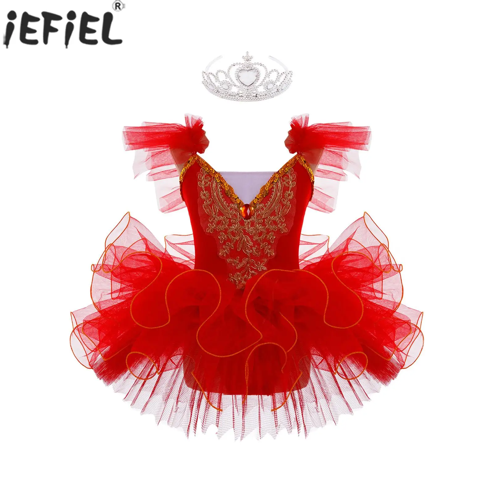 Children Swan Dance Dress Girls Ballet Tutu Sleeveless Sequin Rhinestone Mesh Leotard Dress Ballerina Stage Performance Clothes