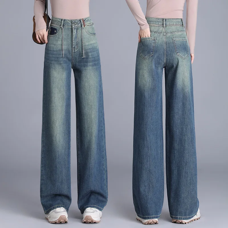 

Gradient Color Wide-Leg Jeans for Women, Autumn and Winter New High-Waisted Slimming Fashion Narrow Version Draped Straight Pant