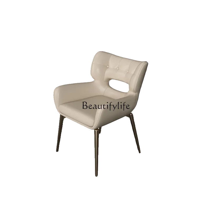 

Light luxury stainless steel backrest chair Modern simple leather dining chair