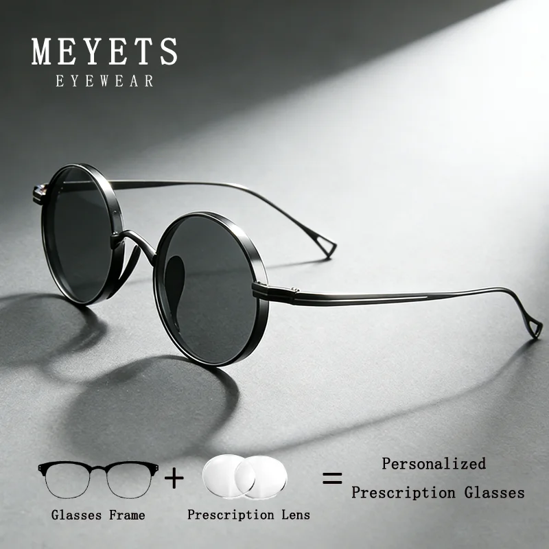 MEYETS Vintage Titanium Glasses Frame Men Round Optical Customize Prescription Eyeglasses Women Luxury Brand Small Sun Glasses
