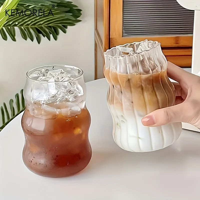 

2/4/6PCS INS Glass Cup Heat-resistant Tumbler Drinkware Transparent Tea Juice Milk Coffee Mug Home Water Glasses Stripe Beer Mug