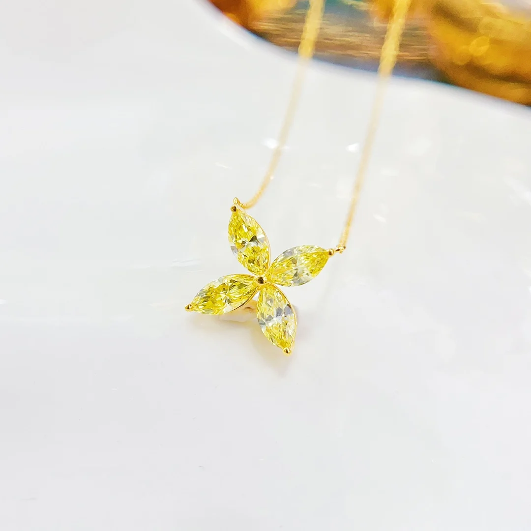 1.25ct Yellow Lab Grown Diamonds Solid 18K Gold Pendants Necklaces for Women Fine Jewelries for Presents