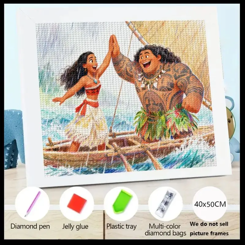 

1PC 5D Full Drill DIY Disney Moana & Maui Diamond Painting Kit, 40x50cm Ocean Adventure Cartoon Crystal Rhinestone Gem Art Set f