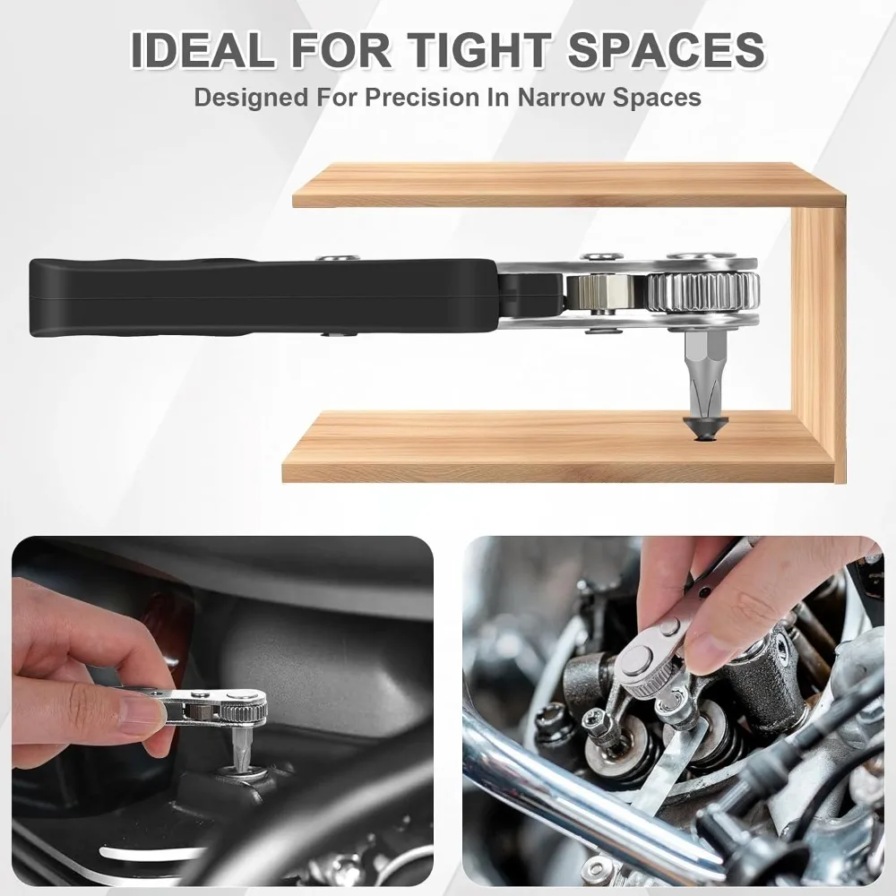Winkel- und Offset-Schraubendreher für enge Räume. Praktisches, Multifunktionales, Professionelles Mini-Ratschenset – Detail 3