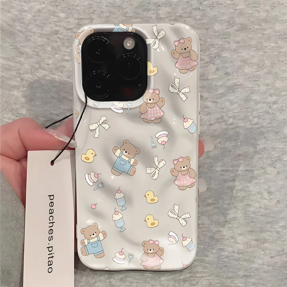 Cute Bear Duck Ice Cream Print Cute Phone Case Fairy Girl For iPhone 16 18 17 14 15 13 12 11 Pro Max Plus Air Soft TPU Case