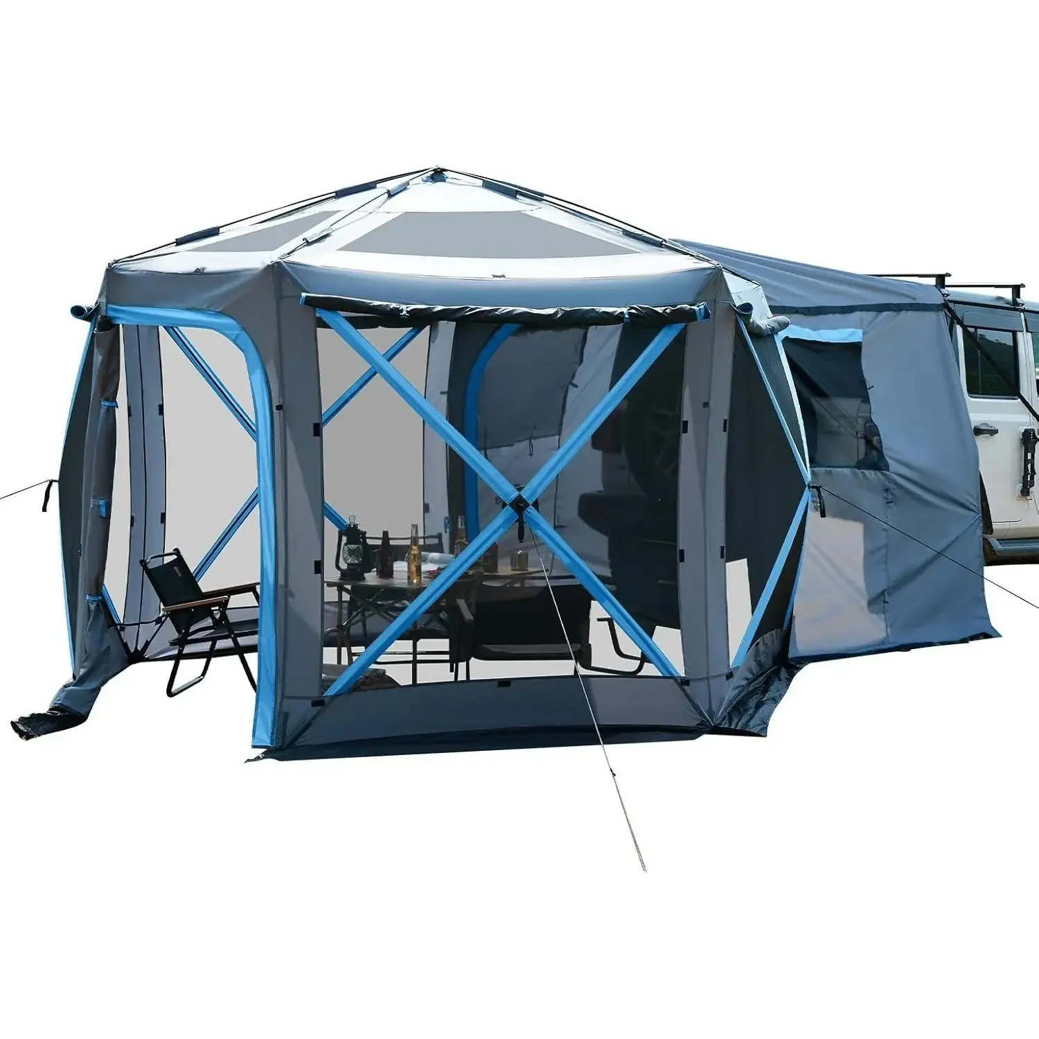 wDual-Use Pop up SUV  for Camping, 10x10.5 Ft Big Space 2 Rooms Car , SUV Tailgate  for Family Camping, 5 Sides Canopy