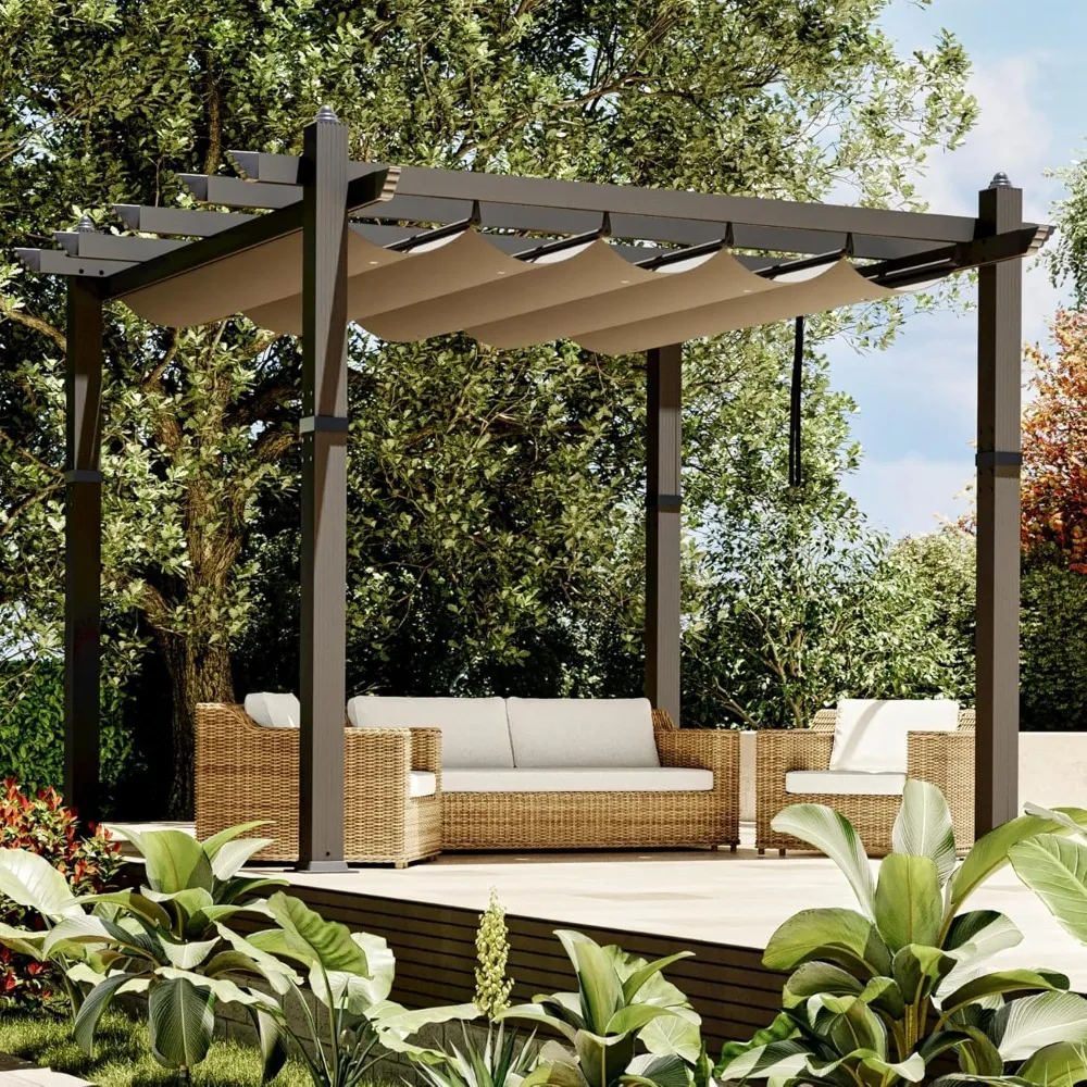 

Aluminum Pergola 10x10 Ft Outdoor Gazebo with Retractable Canopy, Louvered Roof, Waterproof Shade for Patio, Deck, Backyard