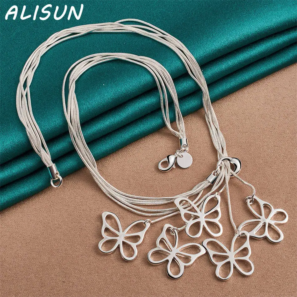 

ALISUN 925 Sterling Silver 45cm Butterfly Tassel Necklace For Women Creativity Gifts Street All-match Party And Daily Wear