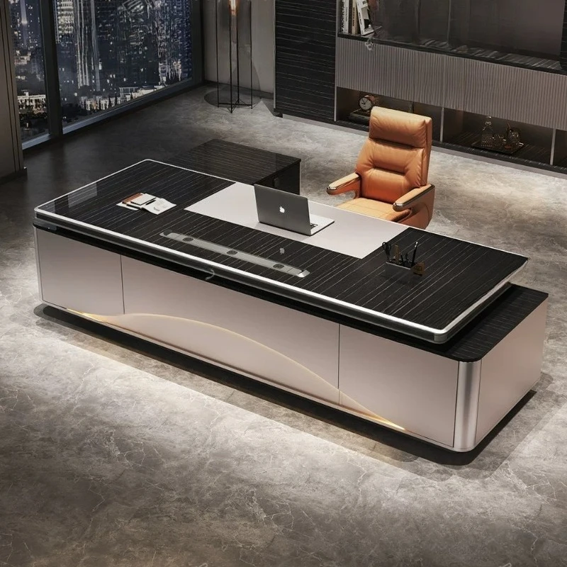 Modern Luxury Executive Desk L Shape Tabletop Office Desk Large Manager Workstation Side Cabinet Commercial Office Furniture