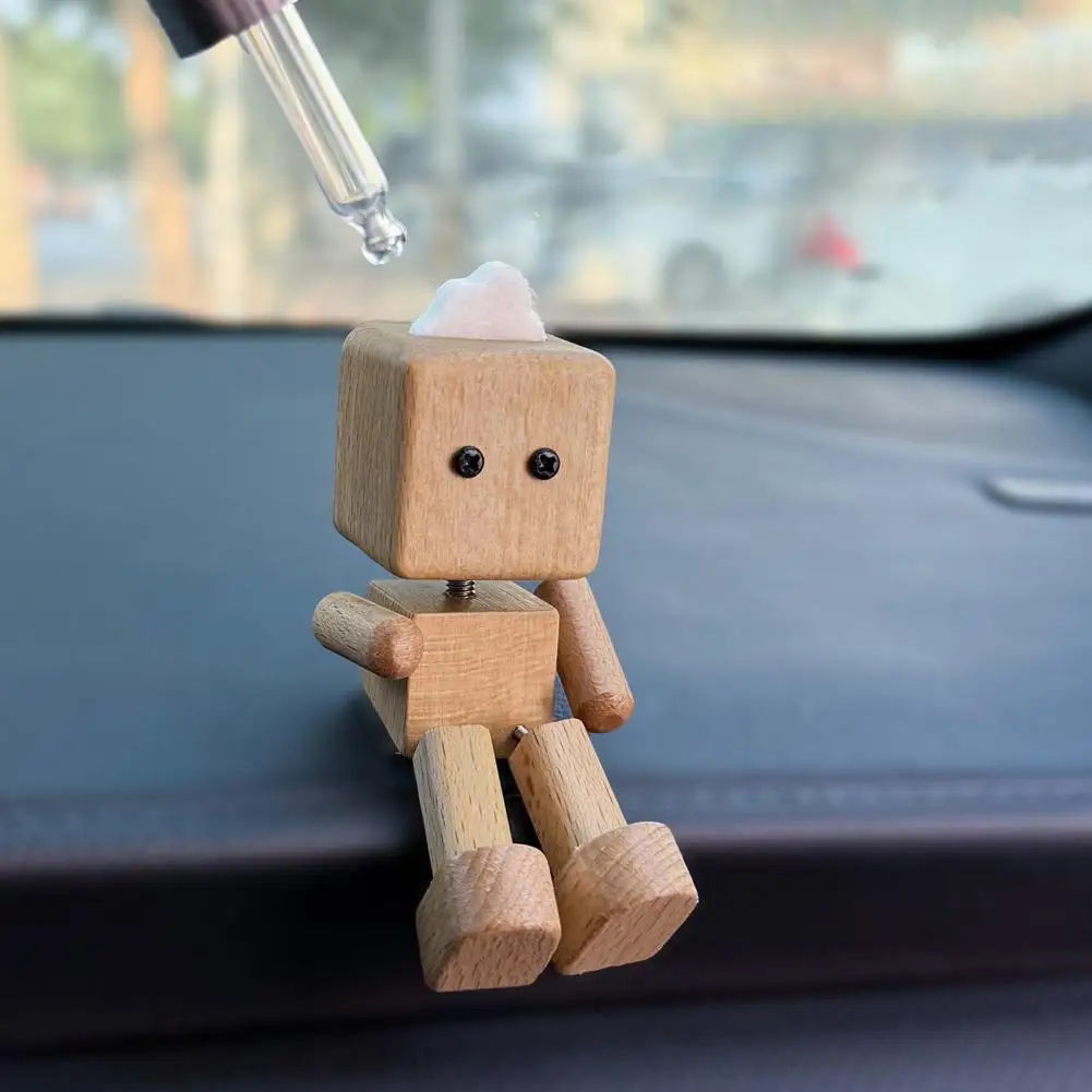 تمثال رجل خشبي مصنوع يدويًا مع أقدام متأرجحة، زخرفة عطرية للسيارة، قطعة فنية خشبية لتزيين لوحة القيادة التلقائية