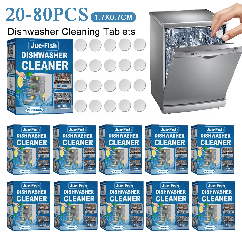 80/40/20pcs Dishwasher Cleaner Oil Dirt Removal Deodorizer Cleaning Tablets Limescale Remover Efficiently Kitchen Cleaning Tools