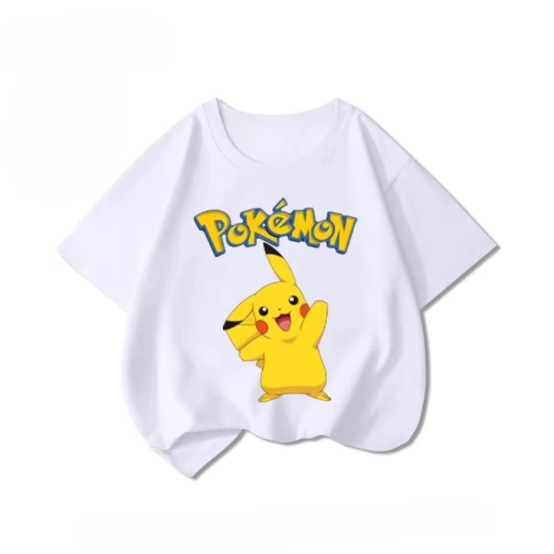 Potdemiel Summer New Pikachu Print Children's Pure Cotton T-Shirt, Boys and Girls, Comfortable and Breathable Children's T-Shirt