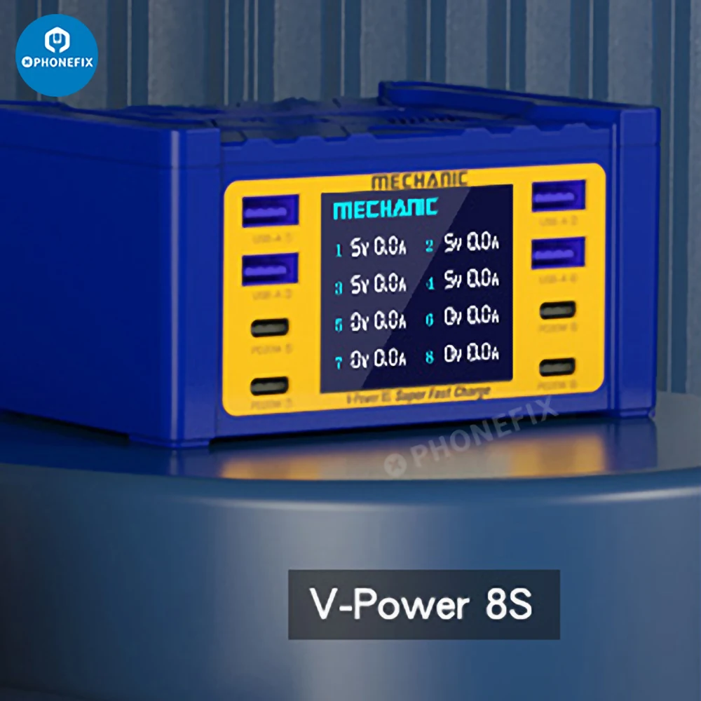 Caricabatterie super veloce MECCANICO V-Power 8PRO 8porte con porta ricarica USB QC3.0 PD 100W 155W Stazione ricarica desktop USB ad alta potenza Interfacce multiple ricarica rapida telefoni cellulari Ipad Smart Watch