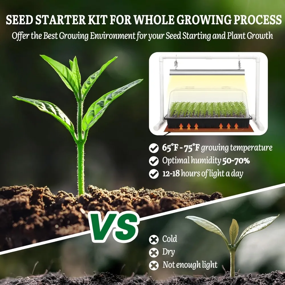 Seed Starter Kit with Grow Light & Heat Mat – 1020 Tray, Humidity Dome, Timer, Stand for Seed Starting - view 2