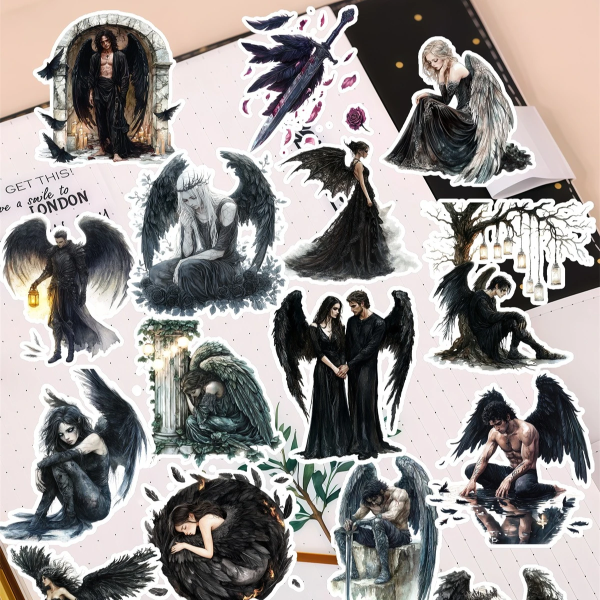 18pcs Stickers Watercolor Gothic Dark Fallen Angel Stickers DIY Scrapbook Diary  Decoration Vintage Scrapbooking Stationary