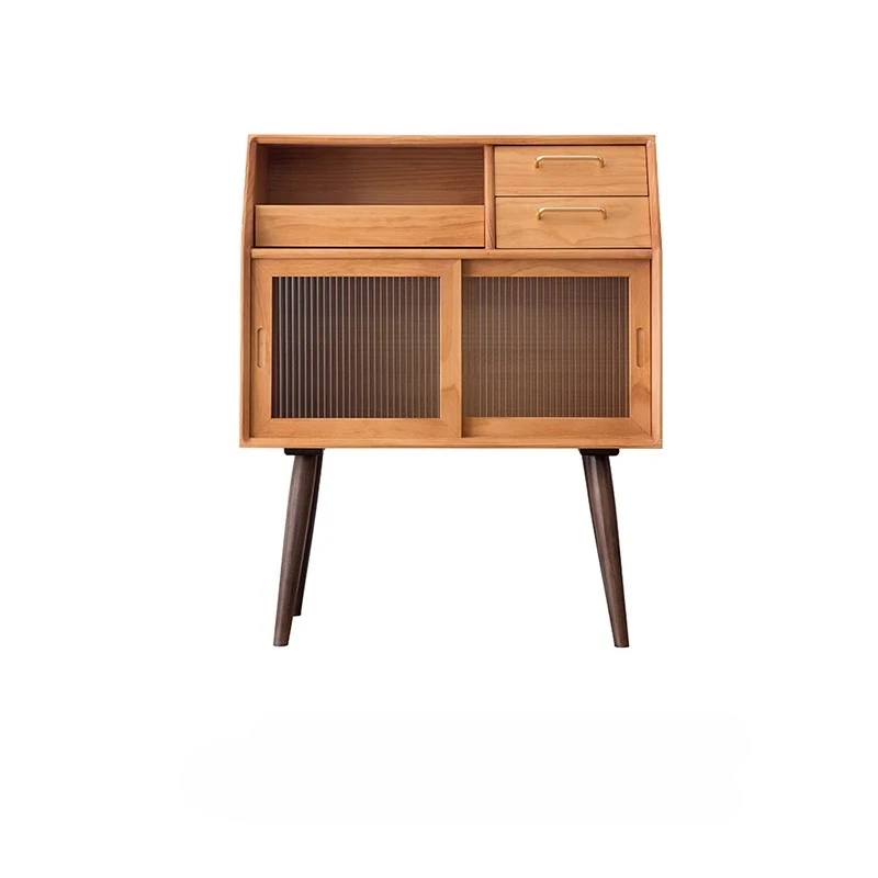 

Nordic style all solid wood dining side cabinet modern simple floor storage small apartment narrow storage