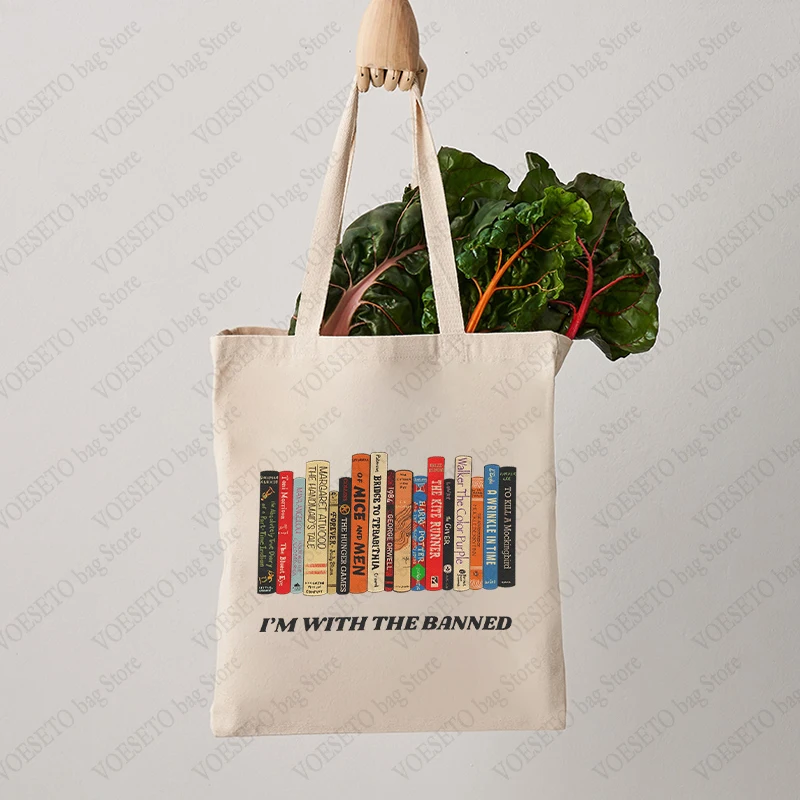 I'm with The Banned Pattern Book Tote Bag Handbag Bags Bookish Reading Shoulder Bags Library Bags Teacher Book Bag