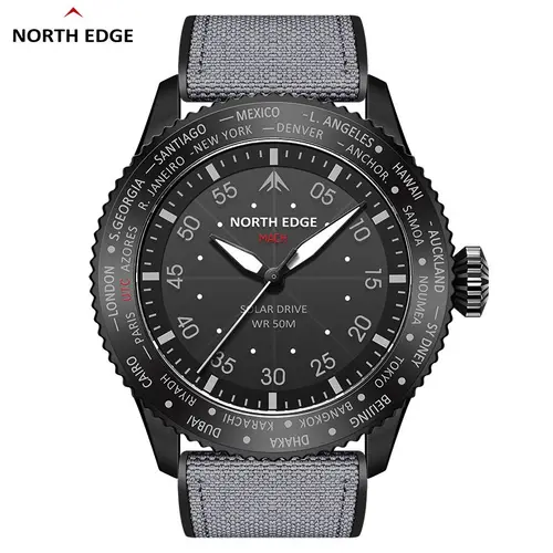 NORTH EDGE 2024 MACH Reloj de cuarzo con energía solar para hombre, resistente al agua hasta 50 M, relojes de pulsera deportivos de piloto para hombre, reloj luminoso ambiental