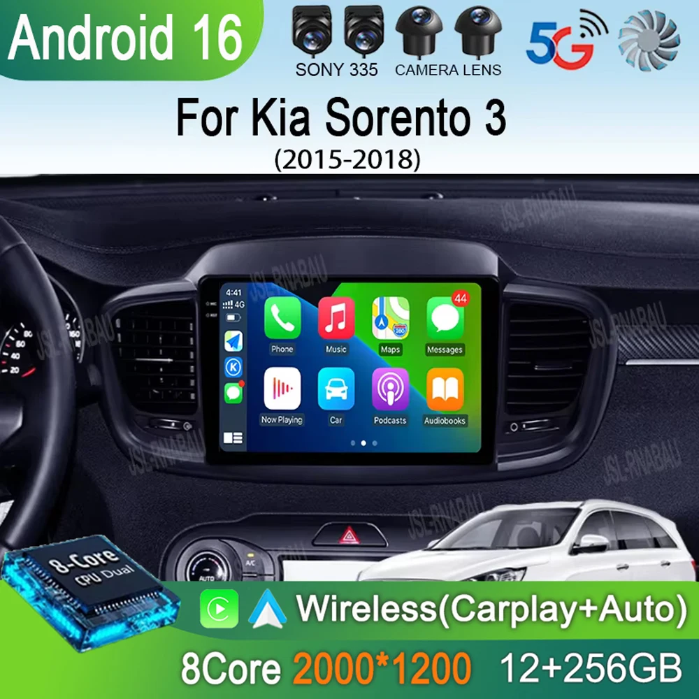 

Автомагнитола Android 16 с Carplay и Auto, 4G+WIFI для Kia Sorento 3 2015-2018, GPS-навигация, мультимедийный видеоплеер, стереосистема, Bluetooth