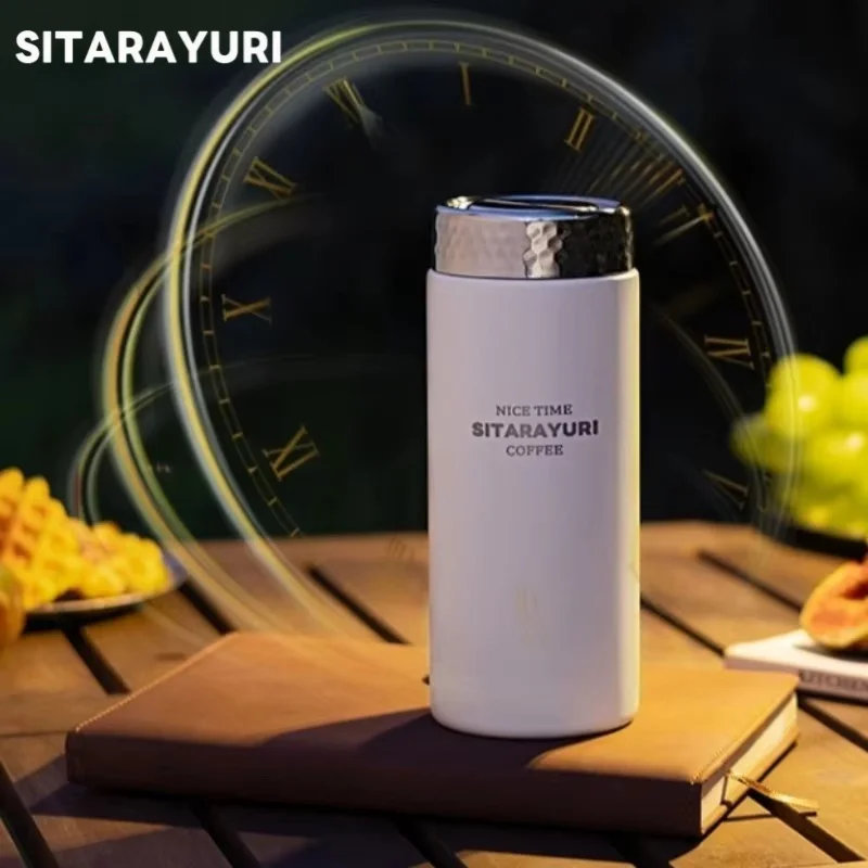 SITARAYURI 210/420ml Thermos Cup Stainless Steel Thermal Mug with Hamper Texture Cup Lid Leak-proof Outdoor Sports Water Bottles
