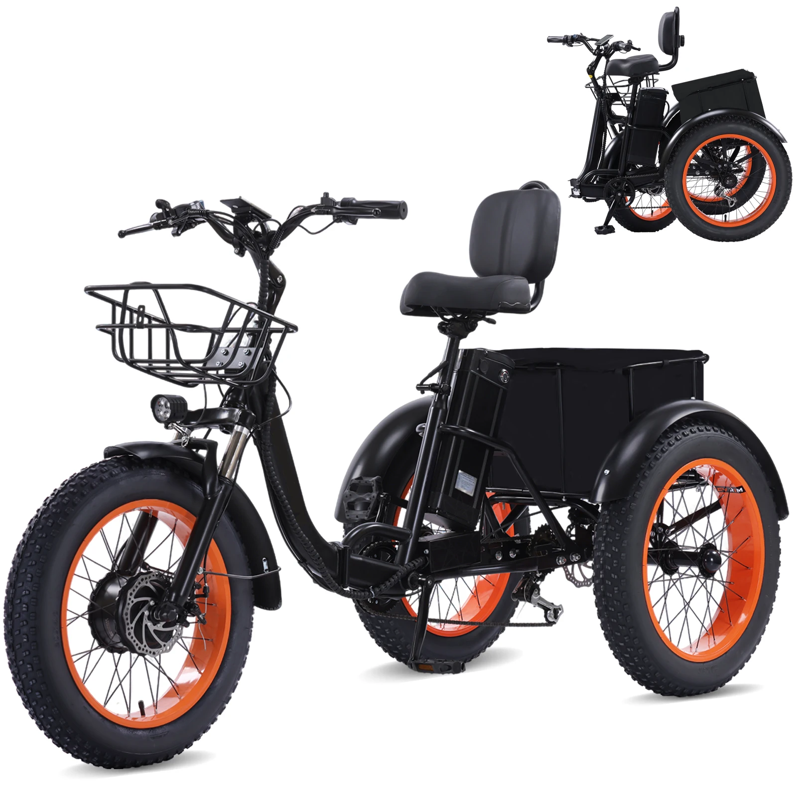 

Foldable Electric Tricycle for Adults Seniors, 500W Motor 750W Peak, 48V 40‑Mile Removable Battery, 20" Fat Tire 7‑Speed 3‑Wheel E‑Trike, 440lbs Cargo Capacity