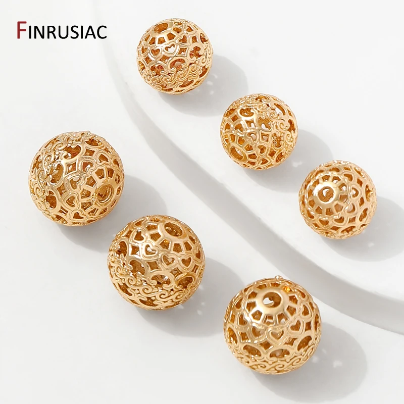 8/10 مللي متر 14K مطلية بالذهب النحاس جولة الجوف خزر عازل ، فاصل للخرز ، نمط القلب الخرز DIY بها بنفسك مستلزمات صناعة المجوهرات #4