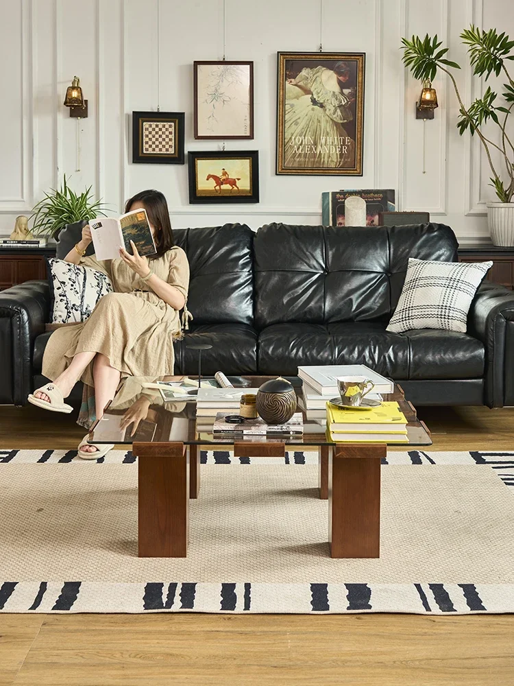 طاولة قهوة فرنسية مربعة من الزجاج المقسى لغرفة المعيشة المنزلية طاولة شاي إبداعية كلاسيكية #3