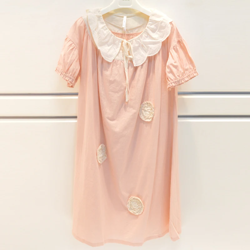 anziban-夏新作レディース織物薄手クールスイートファッション半袖パジャマホーム服綿-95-スパンデックス-5-ラウンドネックシングルボタン