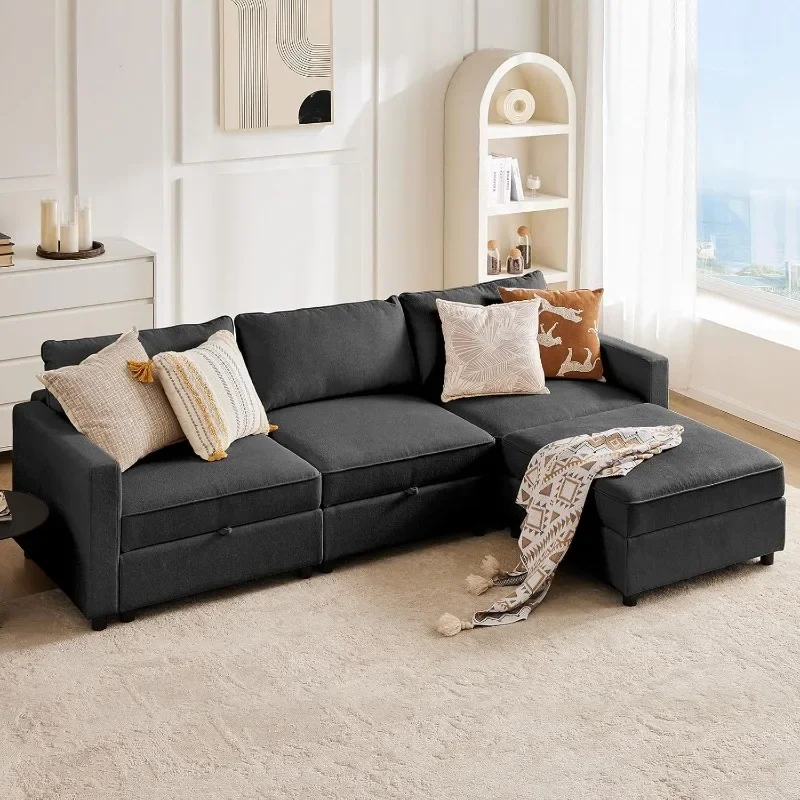 

Convertible Small Sectional Sofa Couch with Large Storage for Living Room, L-Shaped Modern Modular Sofa Sleeper with Ottoman