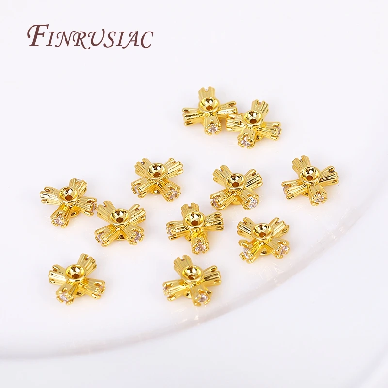 18K Gold Plated Inlaid Zircon Cross Spacer Beads Separator Bead For DIY Necklace Bracelets Jewelry Making Accessory Wholesale