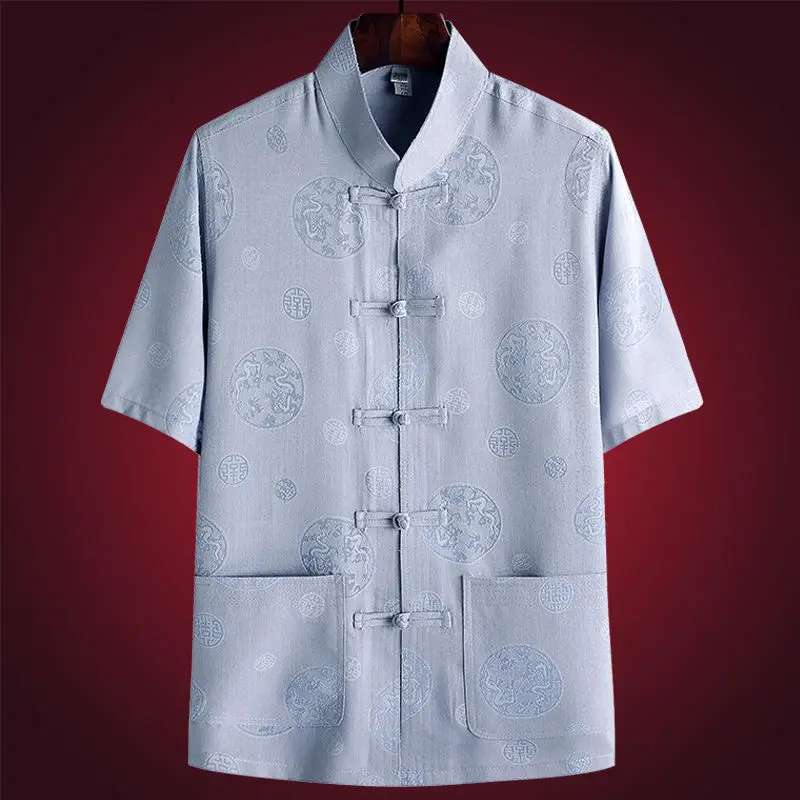 Chinese Traditional Retro Tang Suit Hanfu Embroidered Kung Fu Tai Chi Uniform Summer Short Sleeve Shirt Pants Outwear