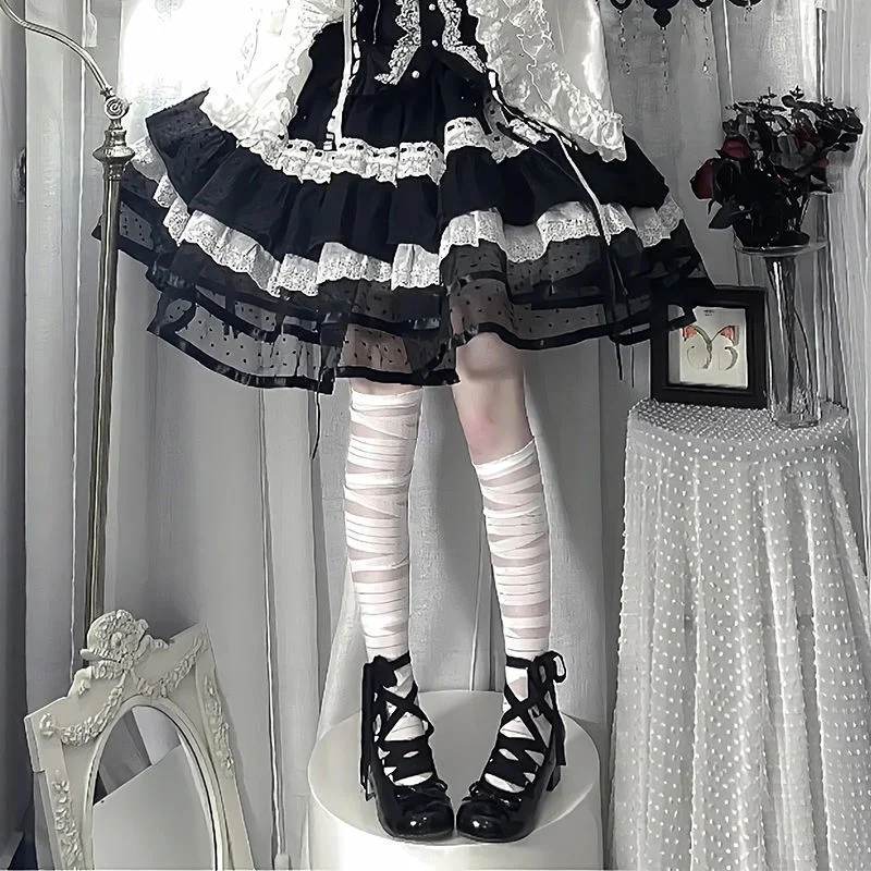 Lolita Bandage Over The Knee Crystal Cross Strap Socks Female Jk Calf Glass Silk Stockings Lolita Thin Korea Japan