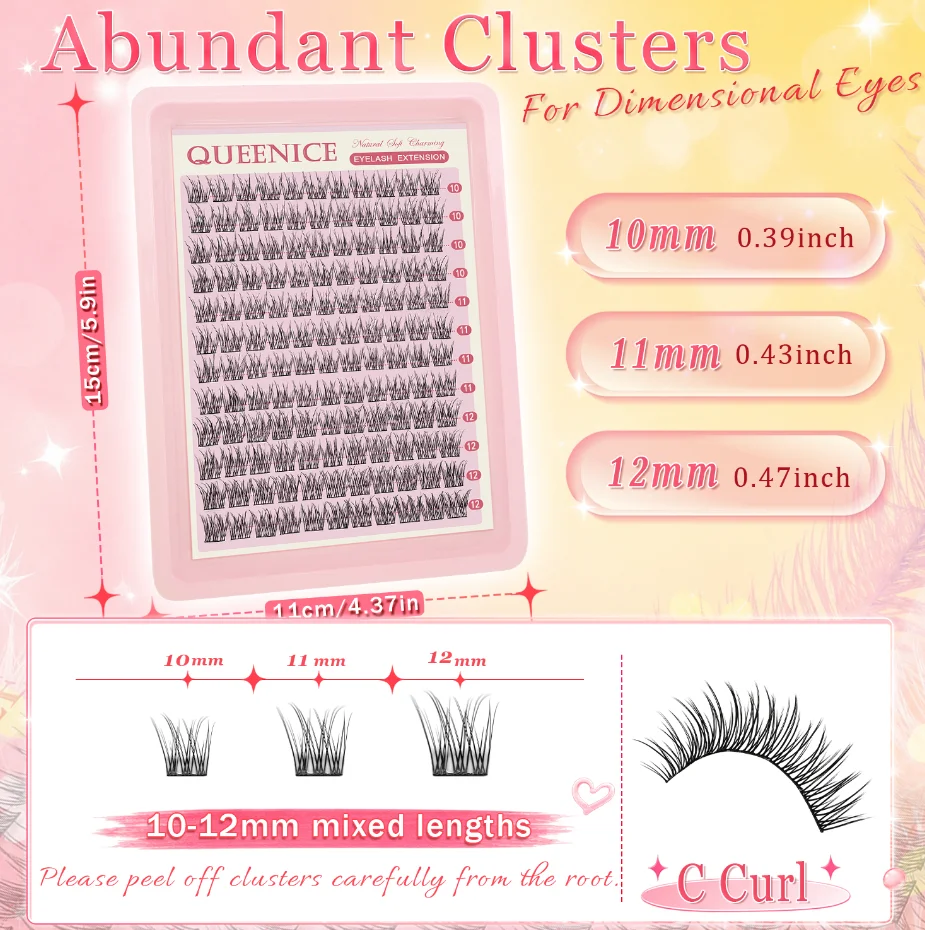 QUEENICE Wispy Fish-Tail Wimperncluster Natürliches Volumen DIY Wimpernverlängerungen 10/11/12mm Gemischte C-Curl Einzelne Segmentierte Falsche Wimpern – Detail 4