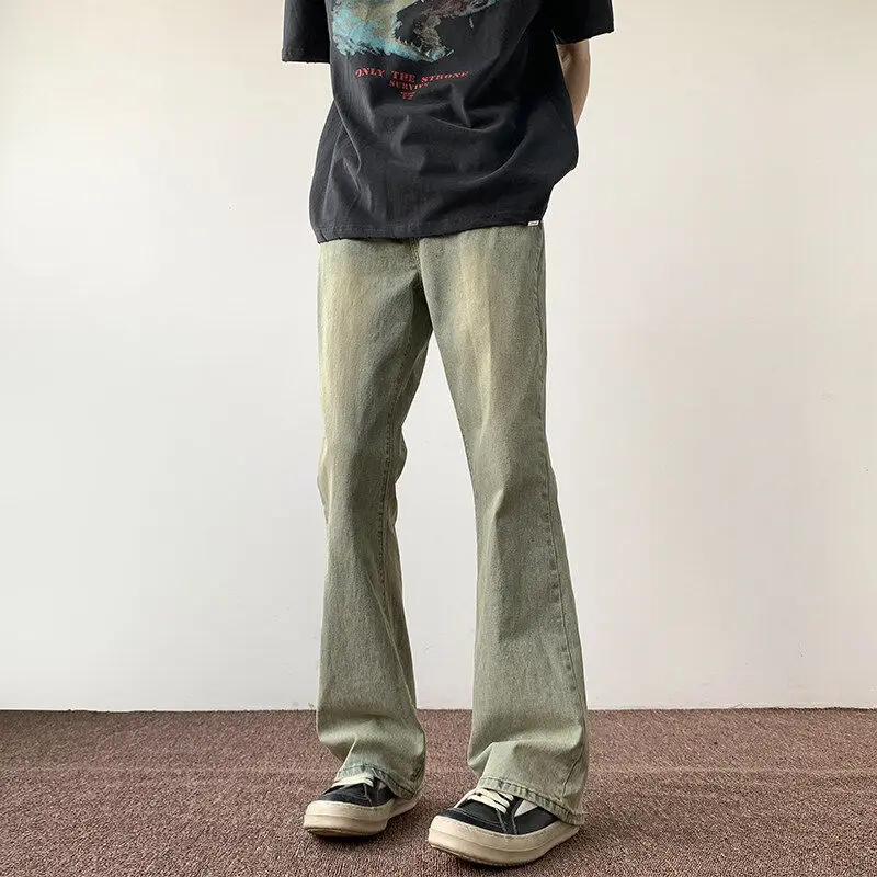 

Мужские джинсы в стиле ретро, американского кроя, приталенные, модные, свободные, с эффектом окрашивания желтой глиной, прямые, с эффектом потертости, широкие, рабочие, длинные брюки