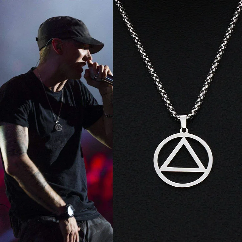 hiphop rap male and female hipsters Eminem the same style of iron triangle necklace titanium steel pendant hanging accessories