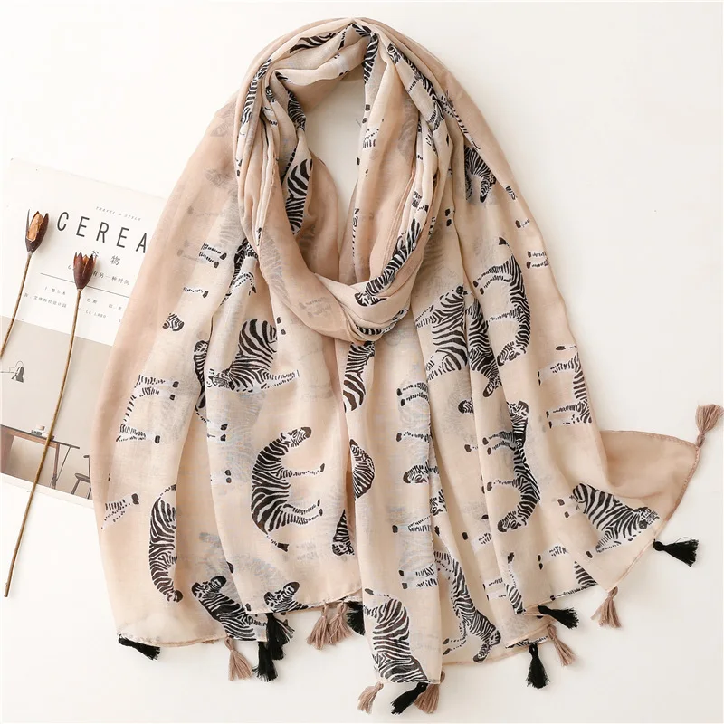 

2022 Newest Women Zebra Pattern Animal Pattern Scarf Cotton Voile Scarf Shawls