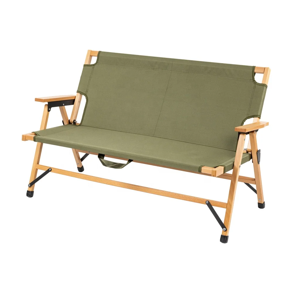 

Wholesale Custom Outdoor Furniture Oxford Portable Double Seats Bench Beech Wood Kermit Folding Camping Wooden Beach Chair