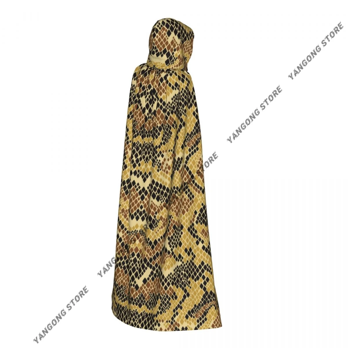 Abstract Python Snake Skin Hooded Cloak Coat Halloween Cosplay Costume Vampire Devil Wizard Cape Gown Party