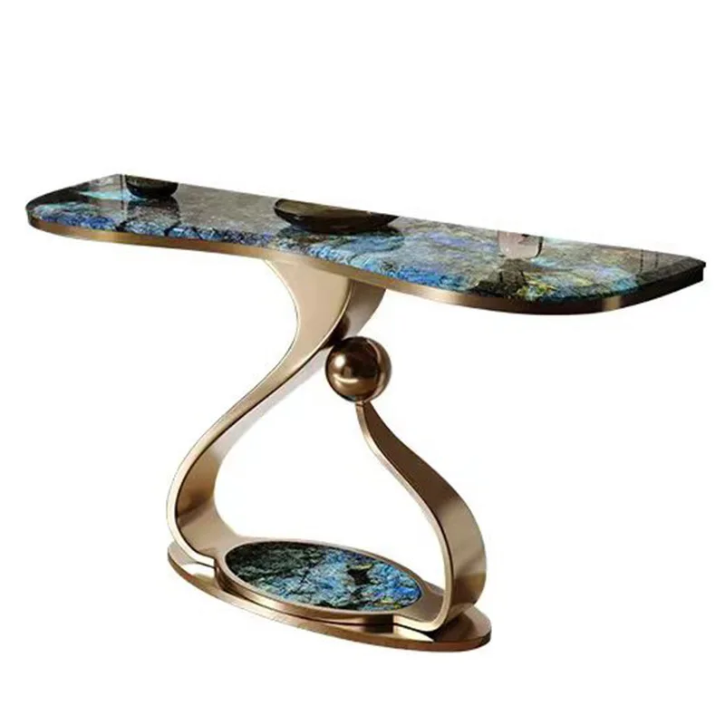 

Italian light luxury stainless steel marble entrance, living room entrance against the wall entrance cabinet