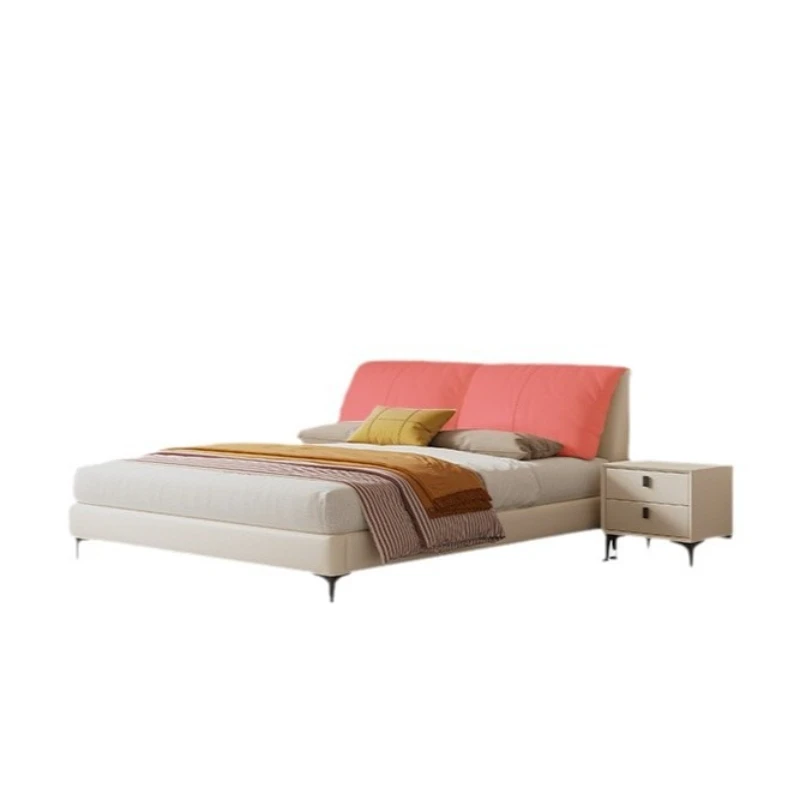 

Leather bed, modern master bedroom minimalist double soft bed