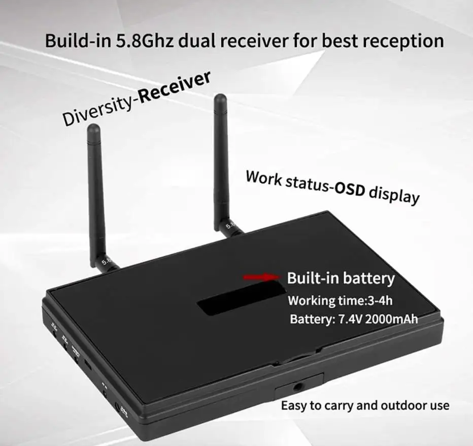 FPV LCD5802D 5802 5.8G 40CH 7 Inch FPV Monitor with DVR Build-in Battery For FPV Multicopter RC Quadcopter