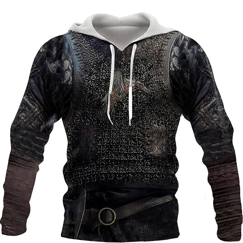 Vintage Knight Templar 3D Printed Hoodie For Men Cool Medieval Armor Cosplay Costume Sweatshirt Autumn Long Sleeves Hoodies