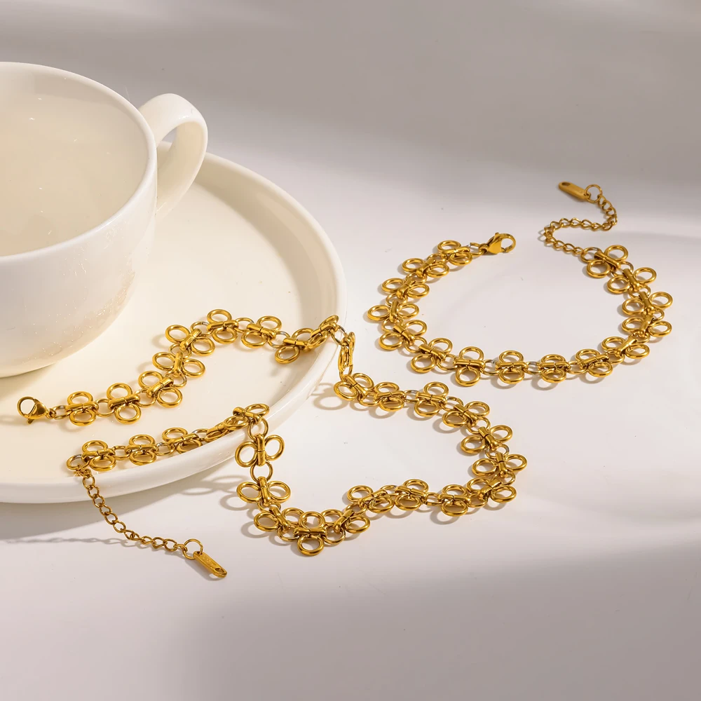 Modisches 8-förmiges Hohlarmband-Halsketten-Set aus Edelstahl, wasserdicht, Schmuckgeschenke für Frauen – Detail 4