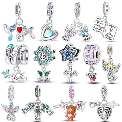 925 Sterling Silver Peace Dove Hope Angel Heart Shaped Guardian Pendant Charms Beads Fit 4mm Aperture Bracelet DIY Jewelry