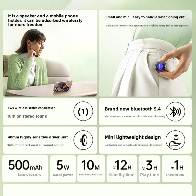 Remax Popular Altavoz Pequeño Bluetooth, Altavoz de Luz Magnética Portátil con Soporte Escritorio Hogar